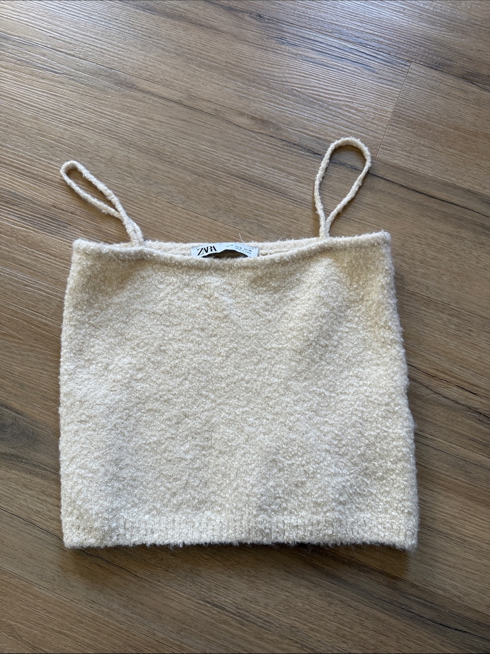 Zara Cream Bouclé Crop Top with Thin Straps